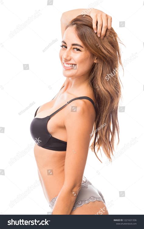 Side View Attractive Woman Lingerie Smiling Stock Photo 1221631336 Shutterstock