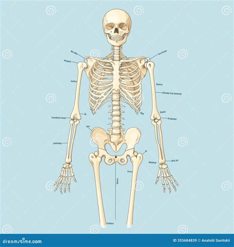 Anatomical Illustration of a Human Skeleton Highlighting Major Bones