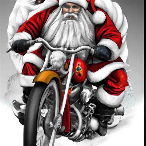 Vintage Cartoon Portrait Of Santa Claus Riding A Harley Davidson