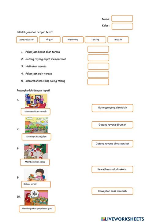 Gotong Royong Worksheet Worksheets Kelas Workbook