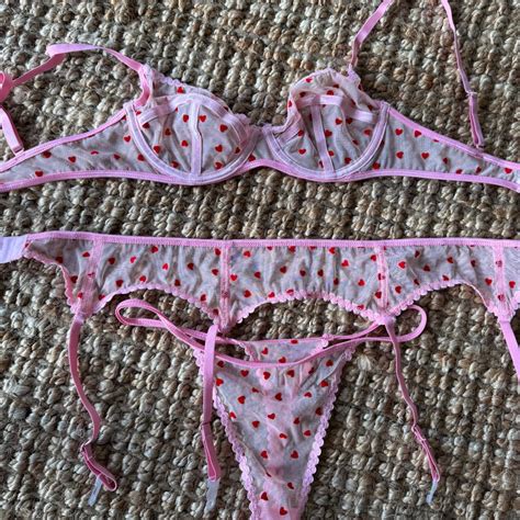 Pink Heart Lingerie Set Never Worn Size Small Depop