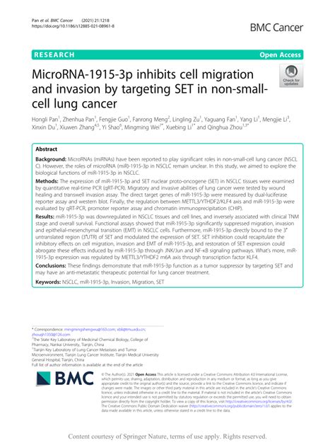 PDF MicroRNA 1915 3p Inhibits Cell Migration And Invasion By