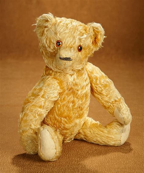 Vintage Golden Teddy Bear With Amber Glass Eyes