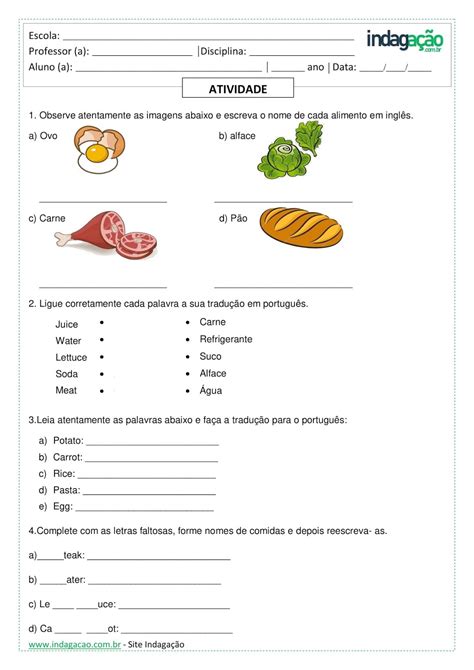 Atividade Sobre Alimentos E Numerais inglês 2º Ano Pronta Para 0A1