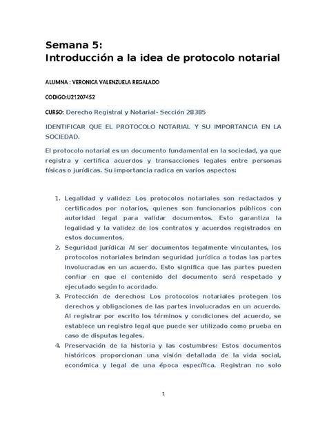 Semana Introducci N A La Idea De Protocolo Notarial Semana