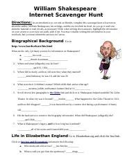 William Shakespeare Online Scavenger Hunt Pdf William Shakespeare