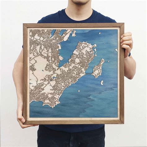 Wooden street map of Marblehead - 3D, topographic, engraved - CityWood