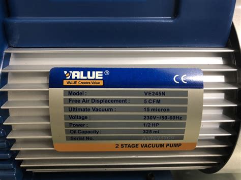 Value Vacuum Pump AC Gas Charging 1/2 H.P Double Stage Model VE-245N at ...