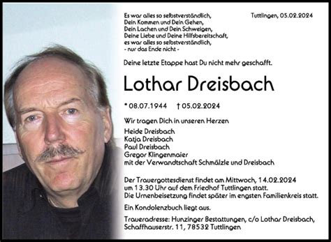 Traueranzeigen Von Lothar Dreisbach Schwaebische De Trauerportal