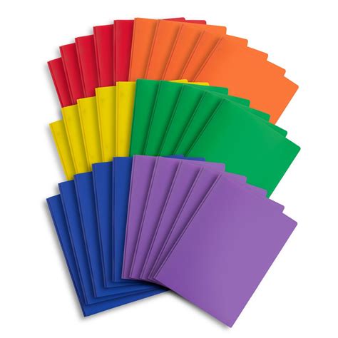 Blue Summit Supplies Plastic Pocket Folders, Prongs, Assorted Colors,