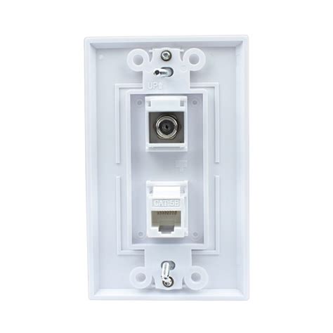 Brand New 1 Coax F Type And Cat5e Ethernet Port Wall Plate White