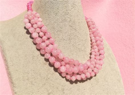 Collana Multifilo Di Quarzo Rosa A Fili Con Cordino Rosa Fiori Di Lill