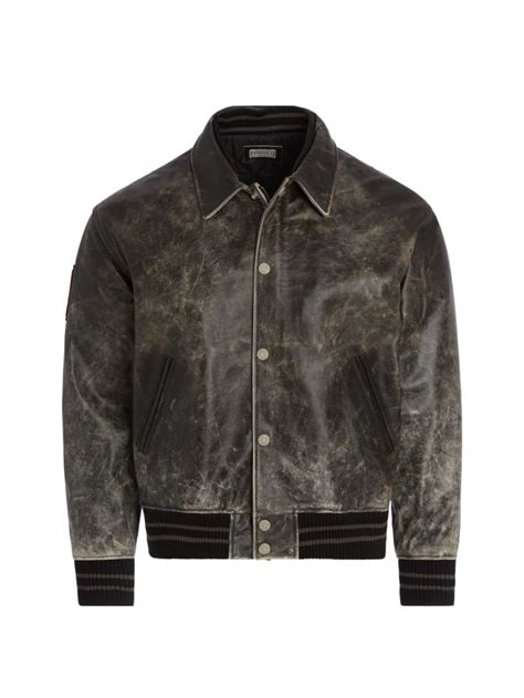 Distressed Leather Letterman Jacket Guess