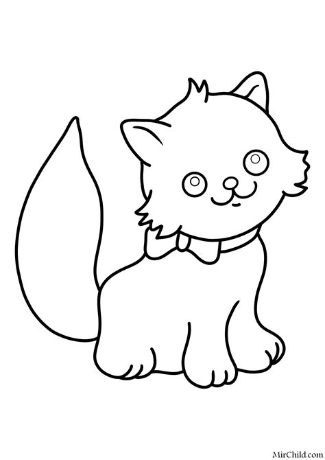 Раскраска - Коты - Пушистый кот с бабочкой | MirChild