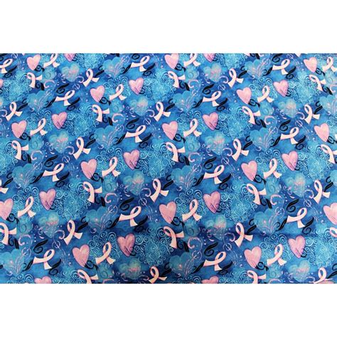 1 Yard Cancer Awareness Breast Blue Pink Ribbon Hearts Fabric Etsy