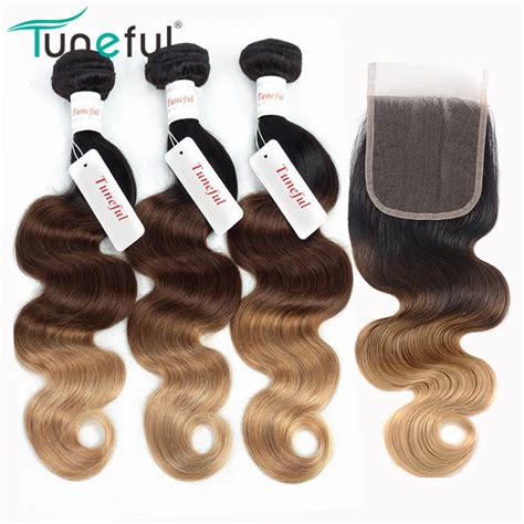 T B Honey Blonde Hair Bundles With Closure Tuneful Brazilian Body Wave Remy Human Hair