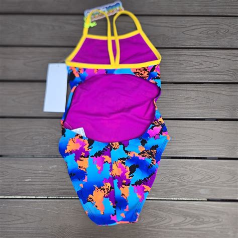 TYR The Finals Funky Non Foil Neon/blue Girls Women's 1 Piece Swim Size
