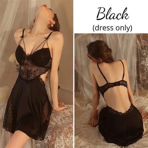 Ready Stock Satin Silk Padded Bra Cup Ribbon Babydoll Sleepwear Sexy Lingerie Baju Tidur Sexy