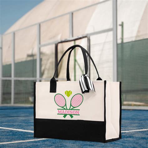 Custom Name Tennis Tote Bag Canvas Tennis Love Bag With Ribbon Multi