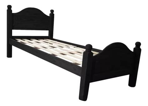 Cama Sari 1 Plaza Individual Madera Pino Macizo Resistente Color Negro