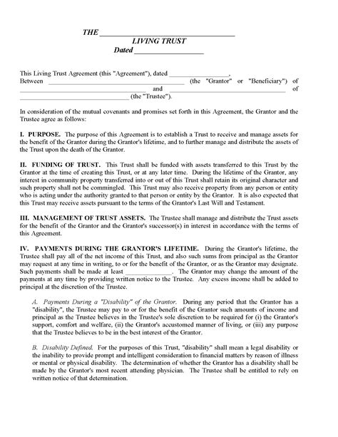 Revocable Living Trust Form Free Printable Legal Forms