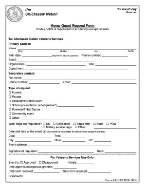 Fillable Online Honor Guard Request Form Chickasaw Nation Fax Email