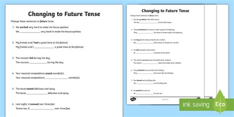 Changing To Future Tense Worksheets Profesor Hizo Twinkl