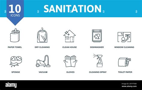 Sanitation Icon Set Collection Contain Window Cleaning Dishwasher