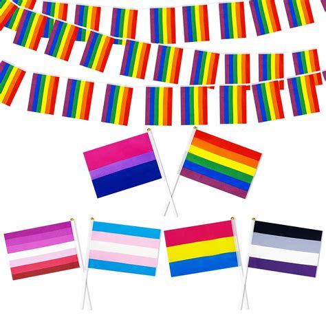 Sosolong Pack Gay Pride Stick Flags Gay Pride Flag Banner Rainbow Small Mini Flag
