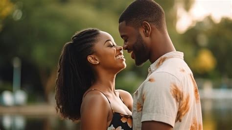 Retrato De Um Jovem Casal Feliz Frente A Frente E Olhando Um Para O