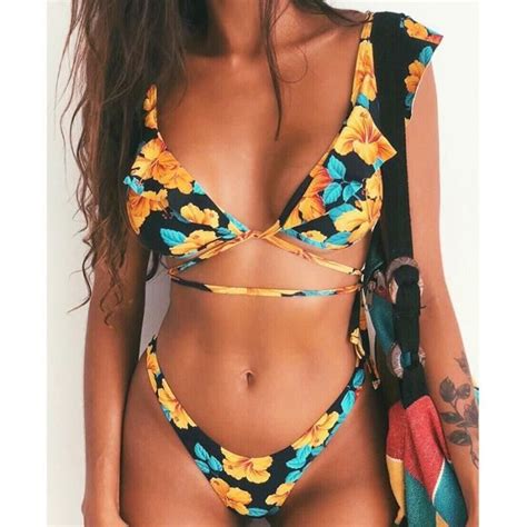 MAILLOT DE BAIN Plage Bikini femme Sexy avant à lacets cravate sans bretelles léopard