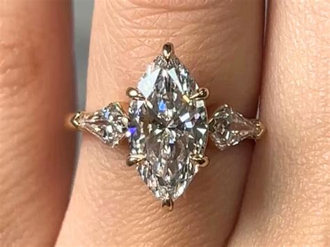 Carat Marquise Cut Lab Grown Diamond Three Stone Engagement Ring