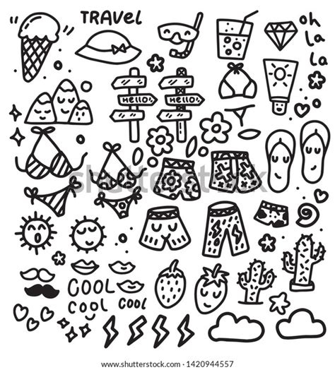 Set Cute Summer Icons Bikini Flip Stock Vector Royalty Free 1420944557 Shutterstock