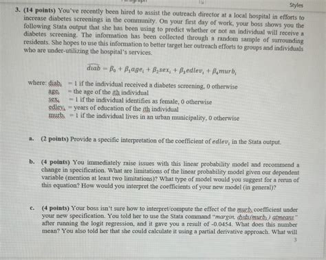 Solved Regress Diab Age Sex Edlev Murb Source Ss Df Ms Model Chegg