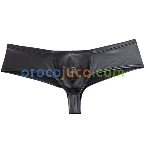 Men Leather Like Stretch Bikini Boxer Underwear Cheeky Briefs Micro Thong Boxers Mu X