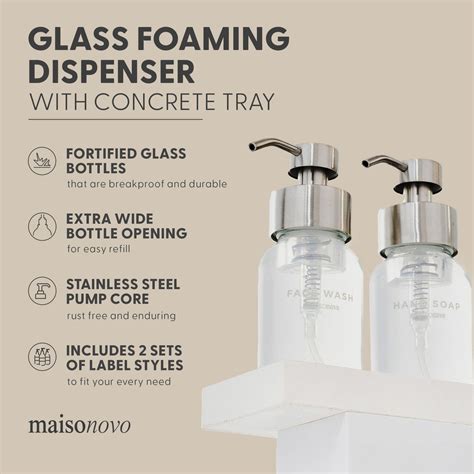 Glass Foaming Soap Dispensers 8oz Clear Silver Tray