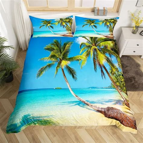 Ocean Duvet Cover Set Twin Full Queen King Size Tropical Island With The Palm Trees And Sea