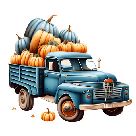 Blue Vintage Truck With Pumpkins Creative Fabrica