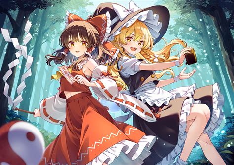 Girls Apron Blonde Hair Bow Braids Brown Hair Dress Forest Hakurei Reimu Hat Japanese Clothes