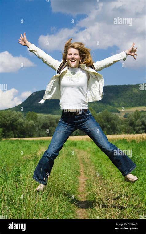 Woman Caper Lucky Jump Joy Of Life Falling In Love Outside Outdoors