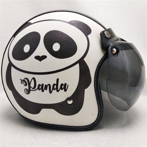 Jual Helm Retro Bogo Kulit Motif Cute Panda Klasik Kaca Bubble Halfface