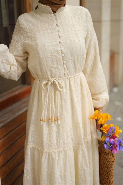 Diense Ecru Dress - Gizce.com