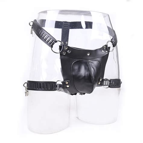 Male Chastity Device PU Leather Belt Waist Legs Binder Bondage Cock Cage Dildo Locked For Men