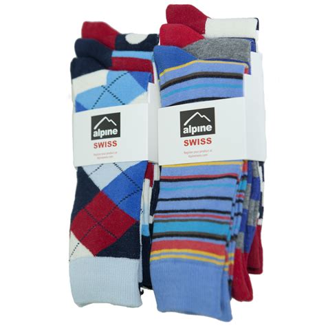 Alpine Swiss 6 Pack Mens Cotton Dress Socks Mid Calf Argyle Pattern Solids Set Ebay