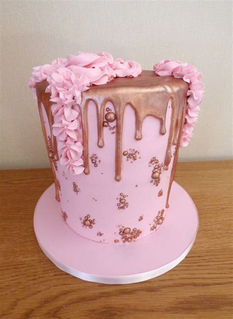 Pink And Rose Gold Drip Cake Susies Cakes