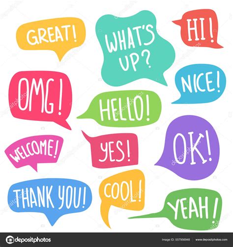 Hand Drawn Set Speech Bubbles Handwritten Short Phrases Stock Vector By