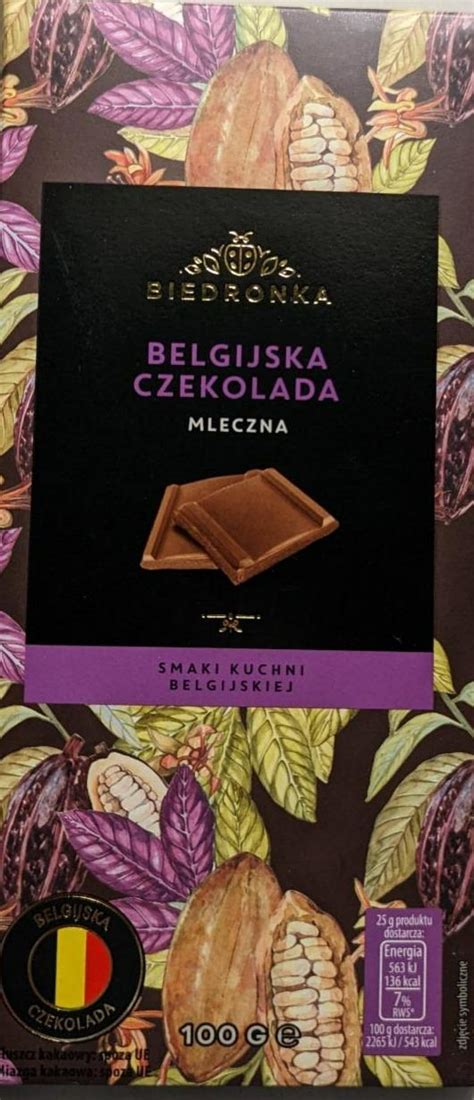 Belgijska czekolada Mleczna Biedronka kalorie kJ a nutriční hodnoty