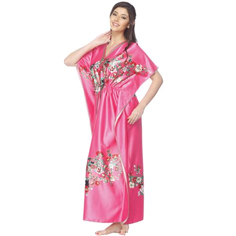 Buy Vixenwrap Pink Satin Printed Night Gowns Nighty Online