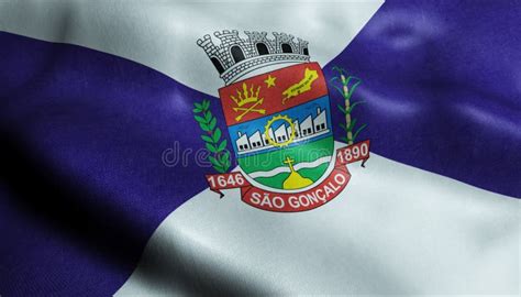 3D Waving Brazil City Flag of Sao Goncalo or Rio De Janeiro Closeup ...
