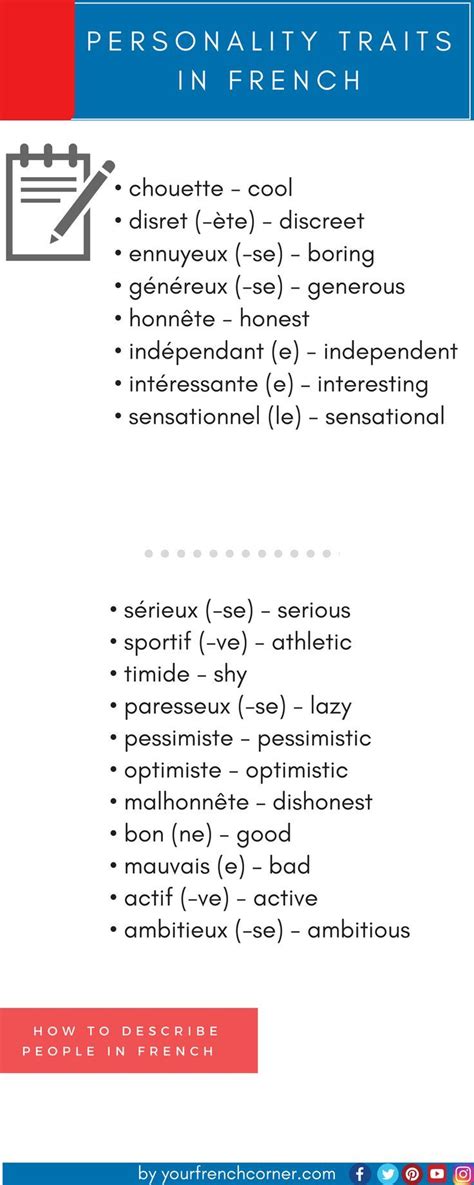 List Of French Adjectives To Describe A Person